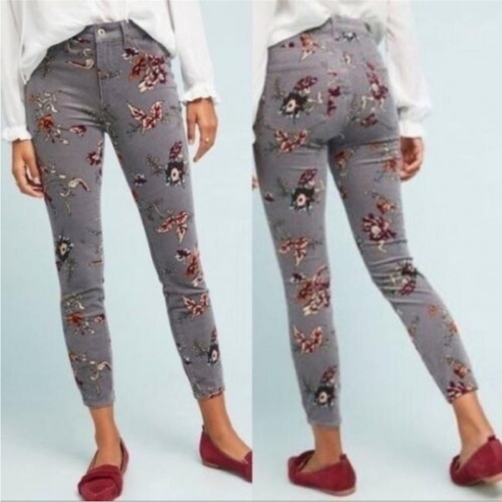 Anthropologie Pilcro Letterpress High Rise Skinny Corduroy Floral Gray Pants